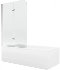 Mexen Cubik wanna prostokątna 150 x 70 cm z obudową i parawanem 2-skrzydłowym 100 cm, transparent, chrom - 550315070X9010020100