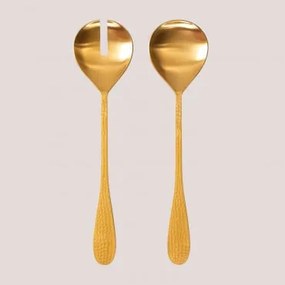 Zestaw 2 Sztućców Do Sałatek Ze Stali Nierdzewnej Aina Dorado Mate - Sklum