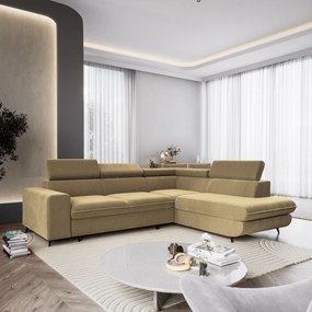 Masseno Narożnik VELISS z funkcją spania i pojemnikiem na pościel Narozniki L, Rozkładana sofa - Musztardowy, CASTEL 48