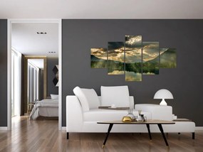 Obraz jeziora, przez które prześwieca słońce (125x70 cm)