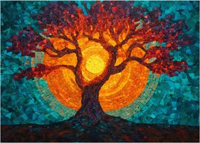 Obraz - Drzewo życia i słońce w mozaice (70x50 cm)