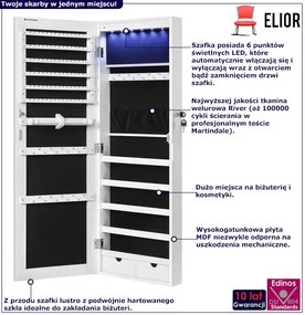 Biała szafka wisząca na biżuterię z lustrem na klucz W1-F86