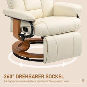 HOMCOM Obrotowy fotel relaksacyjny z funkcją leżenia, do 150 kg, obicie z ekoskóry, rama stalowa, kremowy