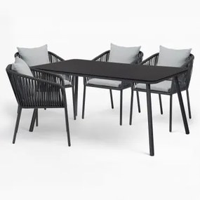 Zestaw Arhiza Classic Prostokątny Stół 160x90 Cm I 4 Krzesła Do Jadalni Z Aluminium Grafitowa Szarość - Sklum