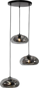 Lampa wisząca w stylu art deco czarna z dymionym szkłem okrągła 3-punktowa - Ayesha