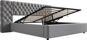 Łóżko z pojemnikiem 160x200 cm – łóżko dla dorosłych z szerokim zagłówkiem i stelażem – szary aksamit – materac nie jest wliczony w cenę