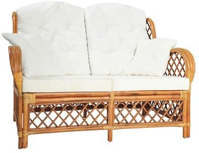 Jasnobrązowa 2-osobowa sofa rattanowa z lnianą tapicerką H3-A65