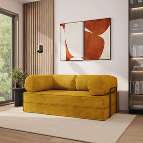 Masseno Sofa piankowa ALVIO z funkcją spania, Kanapa z pianki do salonu, Bezmontażowa, Tkanina sztruksowa – Żółty POSO 01