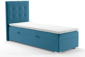 Łóżko kontynentalne JAGULA 90x200 ciemno niebieskie velvet z pojemnikiem LAVERTO