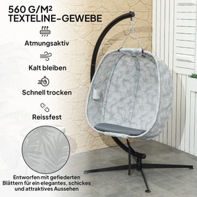 Outsunny Zewnętrzny Fotel Podwieszany w Kształcie Jajka z Podstawą, Wiszący z Poduszkami Indoor/Outdoor