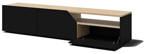 Czarna szafka pod TV z blatem w dekorze dębu 180x38 cm Verone – TemaHome
