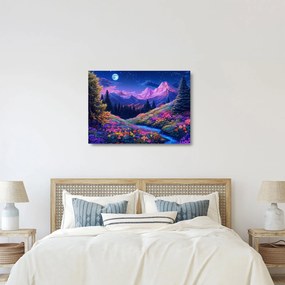 Obraz na szkle - Fioletowy krajobraz przy pełni księżyca (70x50 cm)