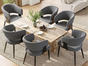 Zestaw 6 tapicerowanych krzeseł do jadalni - z flaneli - metalowa konstrukcja - styl nowoczesny - szary