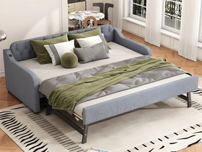 Łóżko piętrowe 90x200cm - z portem USB - tkanina lniana - szary