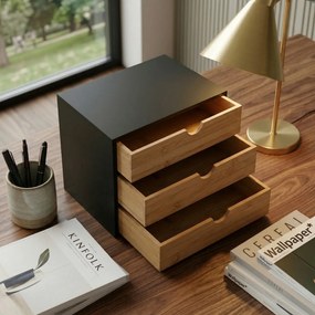 Organizer biurowy HEGO z 3 szufladkami, bambusowy, 25 x 31 x 25 cm