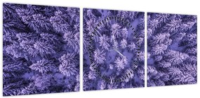 Obraz ośnieżonych drzew (z zegarem) (90x30 cm)
