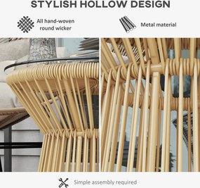 Outsunny Stolik Ogrodowy Stolik Rattanowy, Blat ze Szkła, PE-Rattan, 40 cm x 40 cm x 42 cm Beżowy