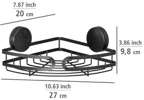 Czarna narożna półka łazienkowa Wenko Static-Loc® Pavia, szer. 27 cm