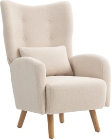 HOMCOM Fotel akcentowy, tapicerowany fotel z futerkiem, poduszka z pianki, fotel typu wingback, Beżowy