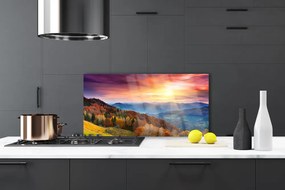 Szkło do Kuchni na Ścianę Promienie Słońca w Górach