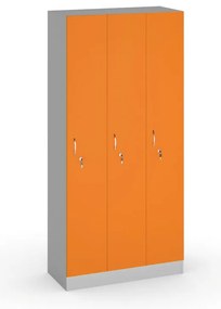 Drewniana szafka ubraniowa S5, 3-drzwiowa, 1900 x 900 x 420 mm, zamek cylindryczny, szary/pomarańczowy
