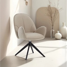 Krzesło jadalniane 60x90x59 cm Beżowe Nowoczesne Krzesło Jajko Bouclé Skóra