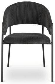 Zestaw Stół Okrągły LINO 100 cm Orzech/Czarny i 4 Krzesła Sztruksowe TINKA Czarne Nowoczesne Loft