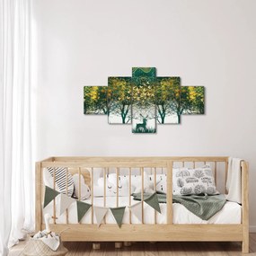 Obraz - Jelenie w zielonym lesie (125x70 cm)
