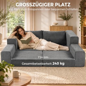 HOMCOM Sofa rozkładana 4-w-1 z funkcją spania, rozkładana, poduszki, 2-osobowa, szara | Aosom PL