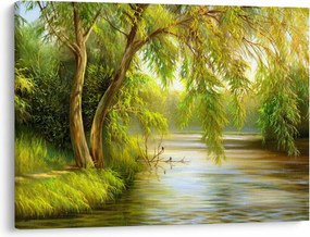 Obraz - Wierzba nad jeziorem, obraz olejny (70x50 cm)