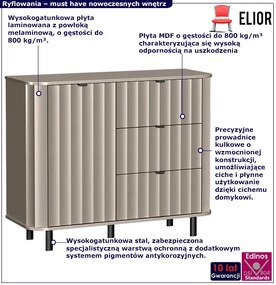 Szara ryflowana komoda szufladami i szafką glina E5-W54
