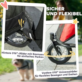 PawHut Wózek dla psa, składany, składany, poduszka, stalowa rama, Czerwony/Czarny