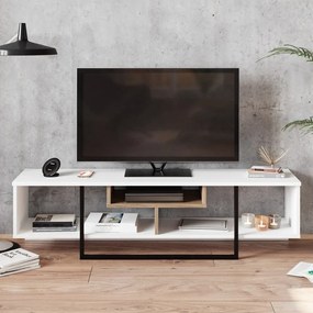 Biała szafka pod TV w dekorze dębu 149x40 cm Asal – Kalune Design