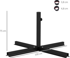 Outsunny Stelaż do parasola Stojak do parasola Krzyżowy stopa, odporny na warunki atmosferyczne, 100 x 100 x 75 cm, Czarny