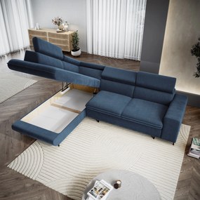 Masseno Narożnik VELISS z funkcją spania i pojemnikiem na pościel Narozniki L, Rozkładana sofa - Niebieski, CASTEL 79