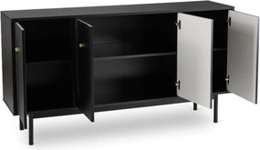 Czterodrzwiowa komoda glamour Marlen 155 cm, kolor czarny