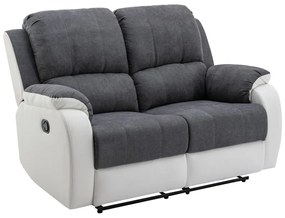Kanapa 2-osobowa z funkcją relax z mikrofibry i ekoskóry Kolor szary i biały BRODY
