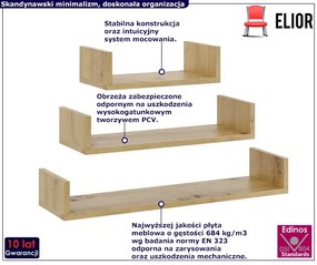 Zestaw 3 półek ściennych w kolorze dąb artisan Apolla