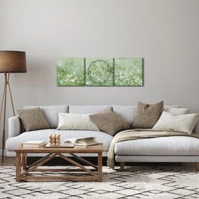 Obraz - Poranna rosa na źdźbłach trawy (z zegarem) (90x30 cm)