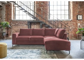 Różowy aksamitny rozkładany narożnik (prawostronny) Lofty Lilly – Miuform