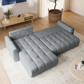 Masseno Narożnik FRIGA z funkcją spania i pojemnikiem na pościel Narozniki L, Rozkładana sofa - Szary, MONOLITH 85