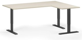Narożne biurko z regulacją wysokości, 180x140 cm, 3 silniki, L/P, czarna podstawa, brzoza