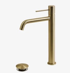 Zestaw Baterii Umywalkowej I Zaworu Spustowego Orveta Click-clack Z Mosiądzu Szczotkowane Złoto & ↑30 Cm & Zawór Bez Przelewu - Sklum