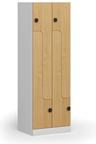 Metalowa szafka ubraniowa Z, 4-drzwiowa, 1850 x 600 x 500 mm, demontaż, zamek kodowy, drzwi laminowane, buk