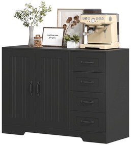 HOMCOM Szafka boczna, komoda, nowoczesny styl, 4 szuflady, 1 szafa, 105 x 40 x 76 cm, Czarny