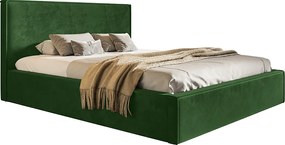 Łóżko sypialniane 140x200 cm Kyoto, pojemnik i stelaż metalowy - łóżko w aksamitnej tkaninie, zielony (Amor Velvet 4311)