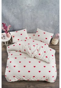 Kremowa pościel dwuosobowa z bawełny renforcé z prześcieradłem 4-częściowa 200x220 cm Mini Hearts – Mila Home