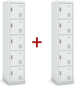 Szafka ubraniowa S3 pięciodrzwiowa 1+1 GRATIS, demontaż, zamek cylindryczny, szara/szara