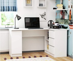 Biurko narożne AKORD B20 Białe 155 cm prawe 1 drzwi 3 szuflady kolor Biały mat 4 półki 155x85x77 cm