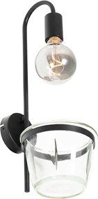 Nowoczesna lampa ścienna czarna ze szkłem - Roslini